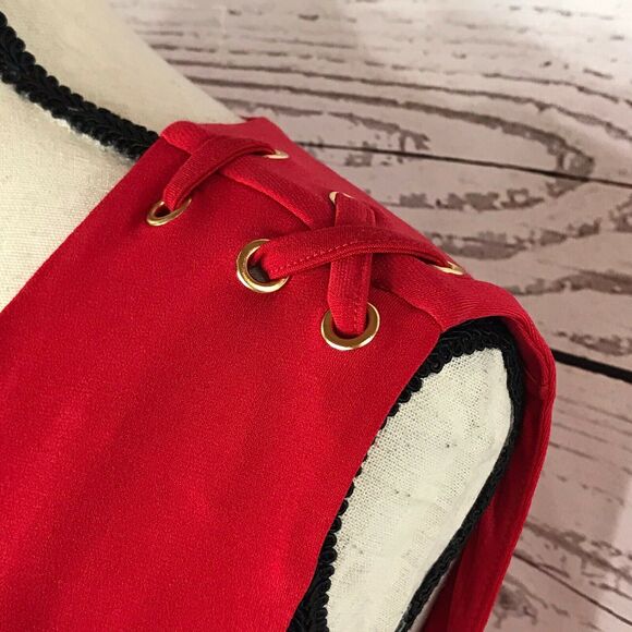 JM Collection Medium M Sheath Dress Sleeveless Red Lined Stretch V-Neck - Picture 4 of 10